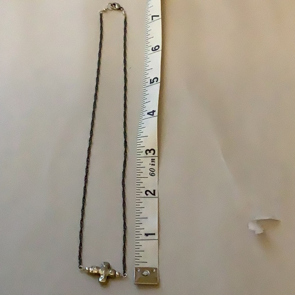 Solid silver Cross Pendant Necklace black chain - Picture 2 of 3